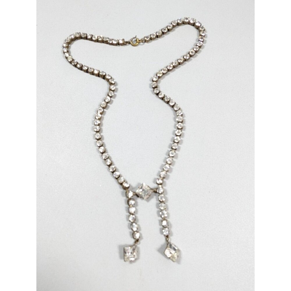 Vintage Czechoslovakia Bronze Tone Crystal Rhinestone Art Deco Tennis Necklace - Picture 2 of 11